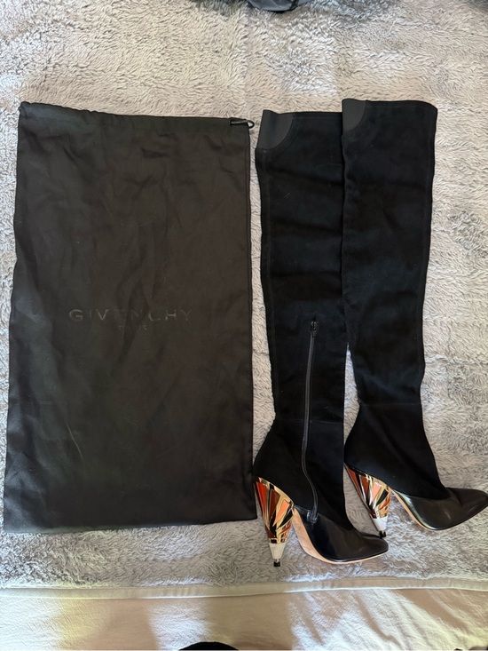 Givenchy Shoes - Givenchy Black Over-The-Knee Suede Boots with Multicolor Sculpted Heels